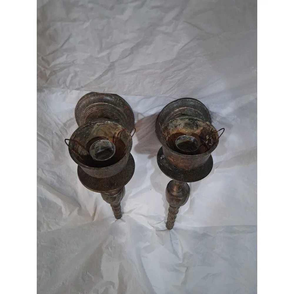 Vintage Brass Sconces Twisted Patina, Set Of 2, 9 Inch